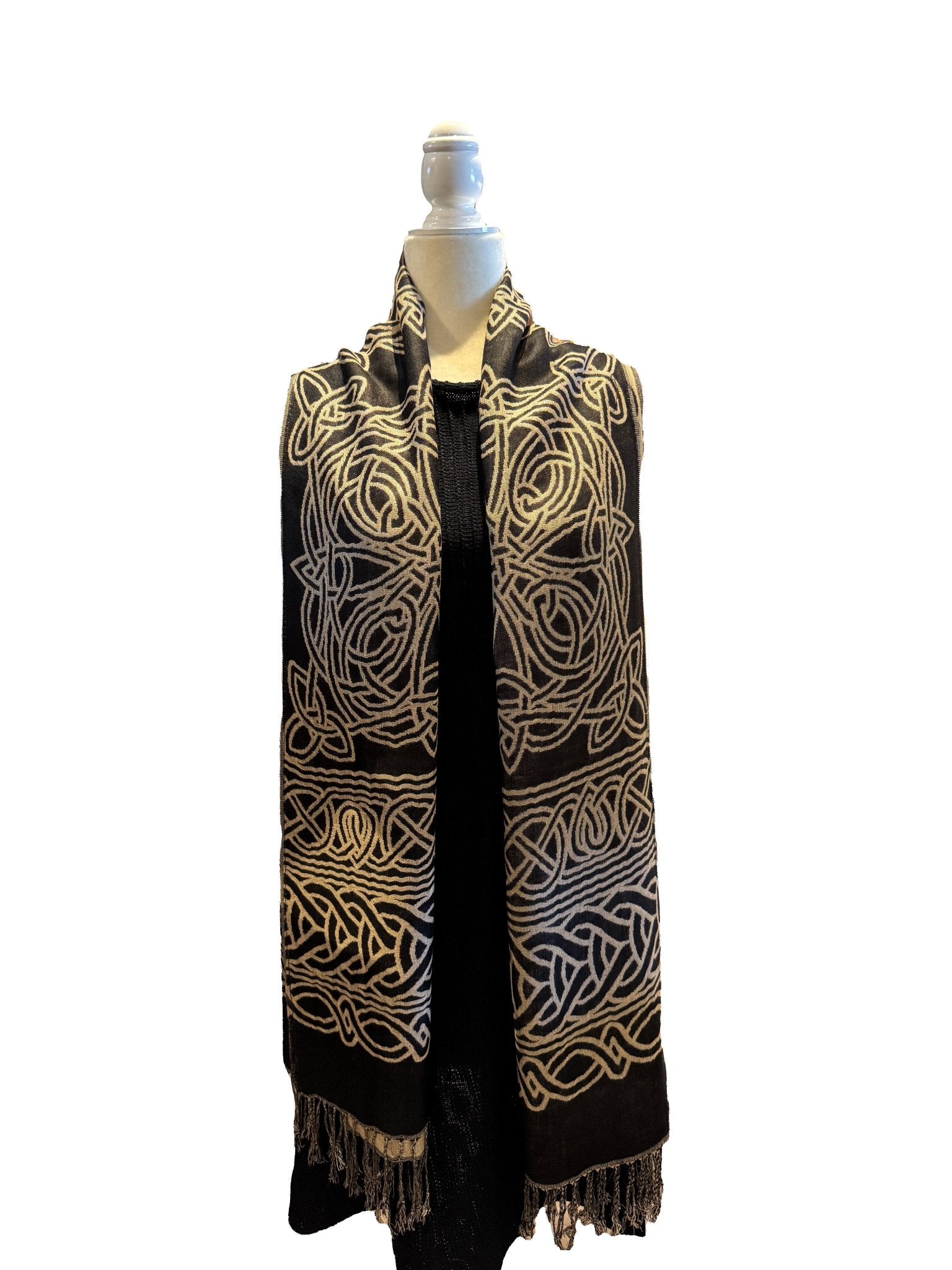 Frances Celtic Knot Scarf - Black/Tan - The Celtic Gift Store - Scarves & Shawls
