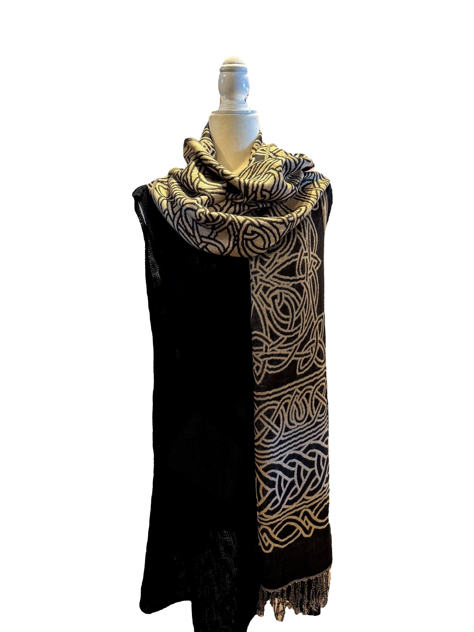 Frances Celtic Knot Scarf - Black/Tan - The Celtic Gift Store - Scarves & Shawls
