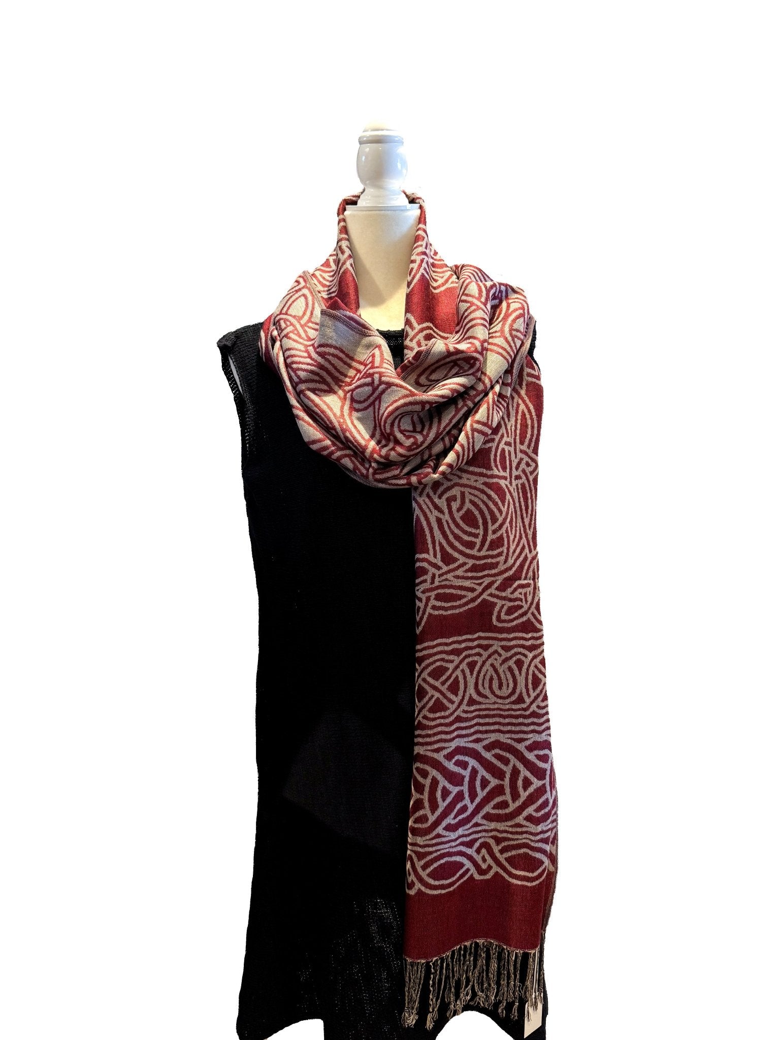 Frances Celtic Knot Scarf - Burgundy/Grey - The Celtic Gift Store - Scarves & Shawls