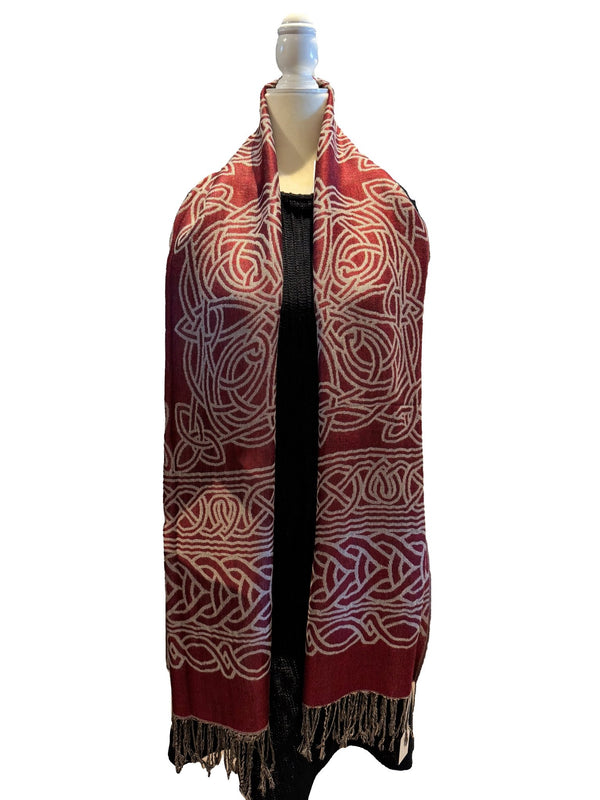 Frances Celtic Knot Scarf - Burgundy/Grey - The Celtic Gift Store - Scarves & Shawls