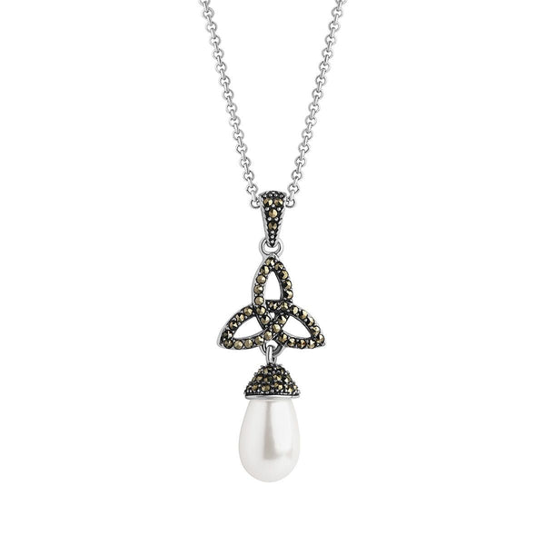 Freshwater Pearl and Marcasite Trinity Knot Necklace - The Celtic Gift Store - Necklaces