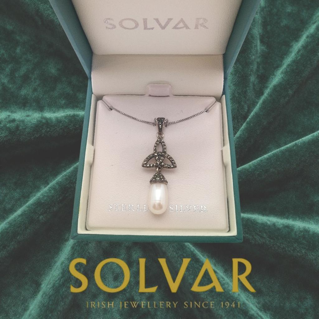 Freshwater Pearl and Marcasite Trinity Knot Necklace