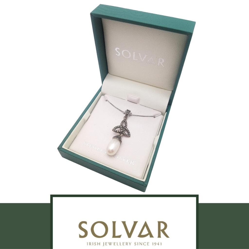 Freshwater Pearl and Marcasite Trinity Knot Necklace