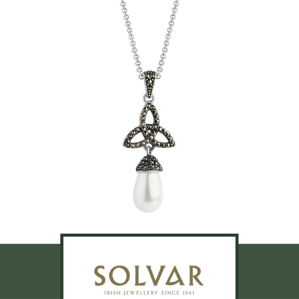 Freshwater Pearl and Marcasite Trinity Knot Necklace