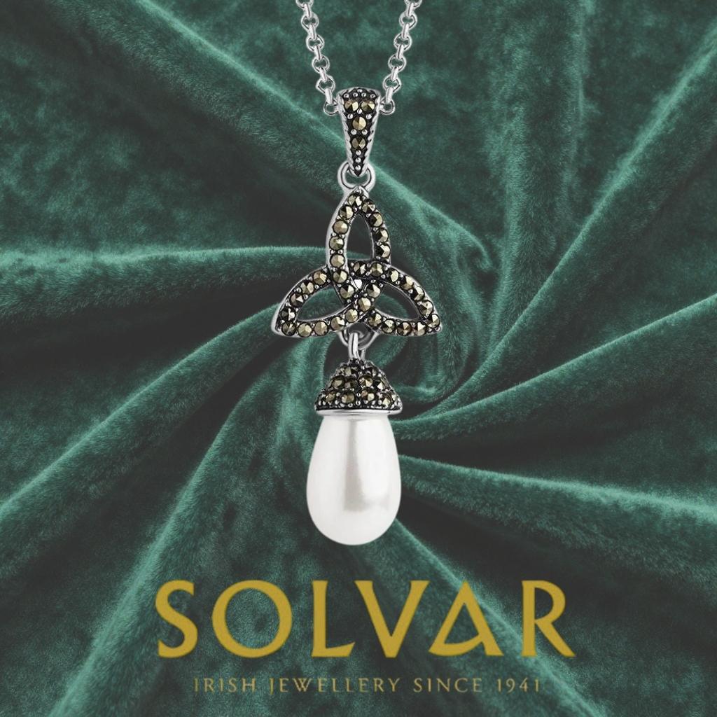 Freshwater Pearl and Marcasite Trinity Knot Necklace