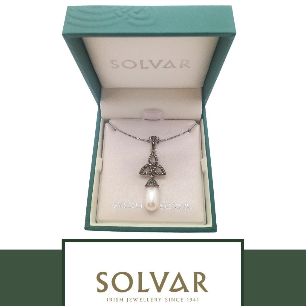 Freshwater Pearl and Marcasite Trinity Knot Necklace