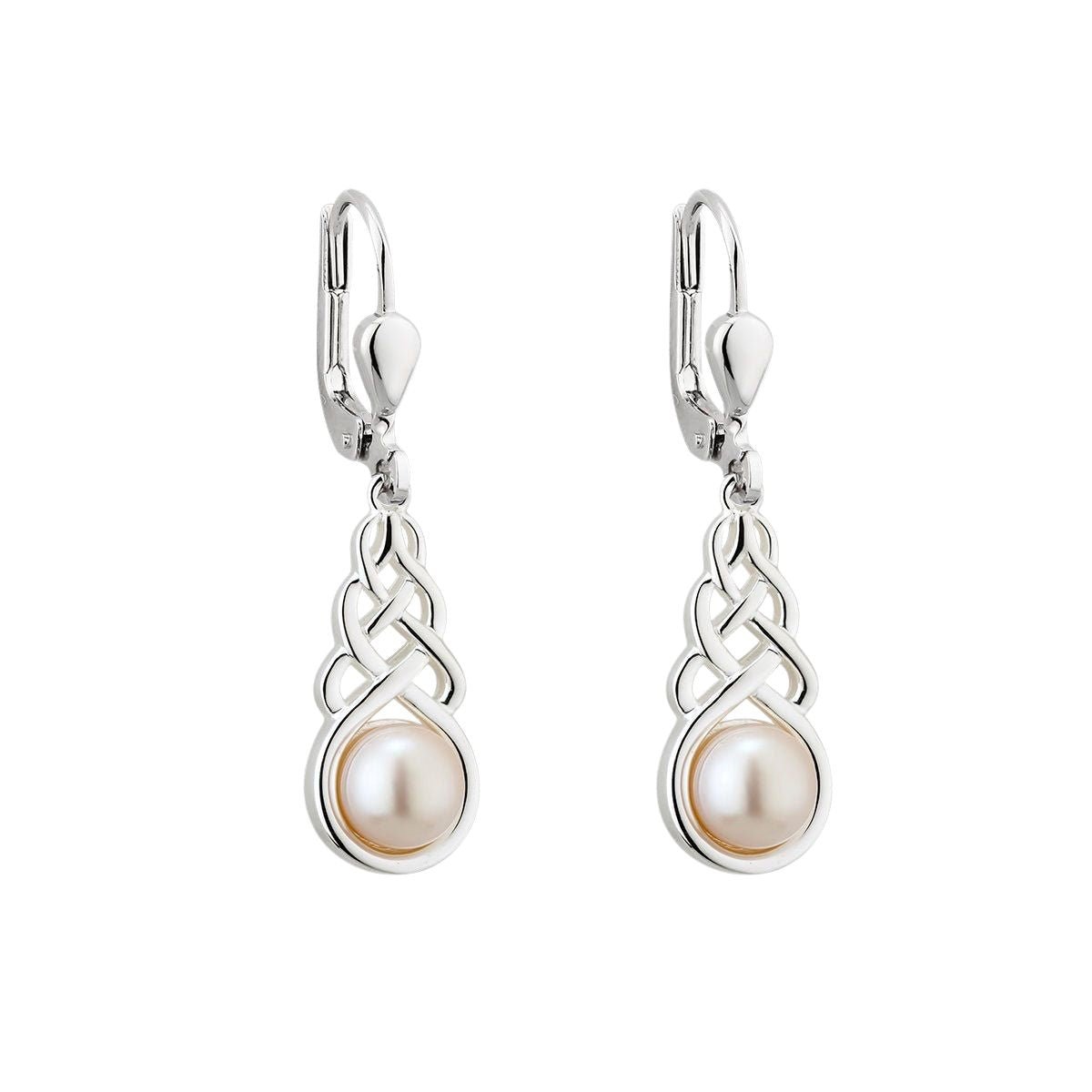 Freshwater Pearl Sterling Silver Celtic Knot Drop Earrings