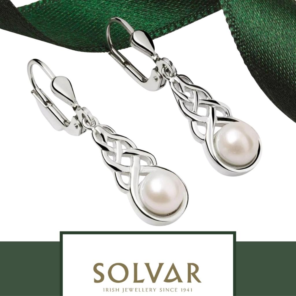 Freshwater Pearl Sterling Silver Celtic Knot Drop Earrings