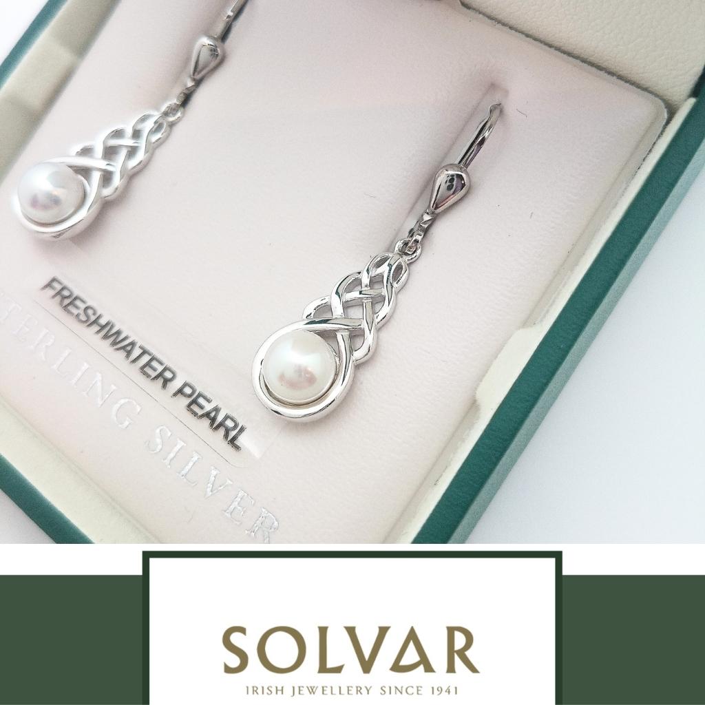 Freshwater Pearl Sterling Silver Celtic Knot Drop Earrings