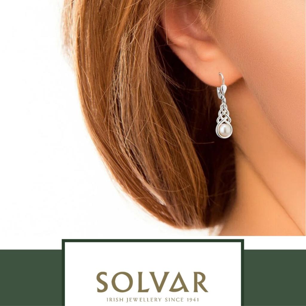 Freshwater Pearl Sterling Silver Celtic Knot Drop Earrings