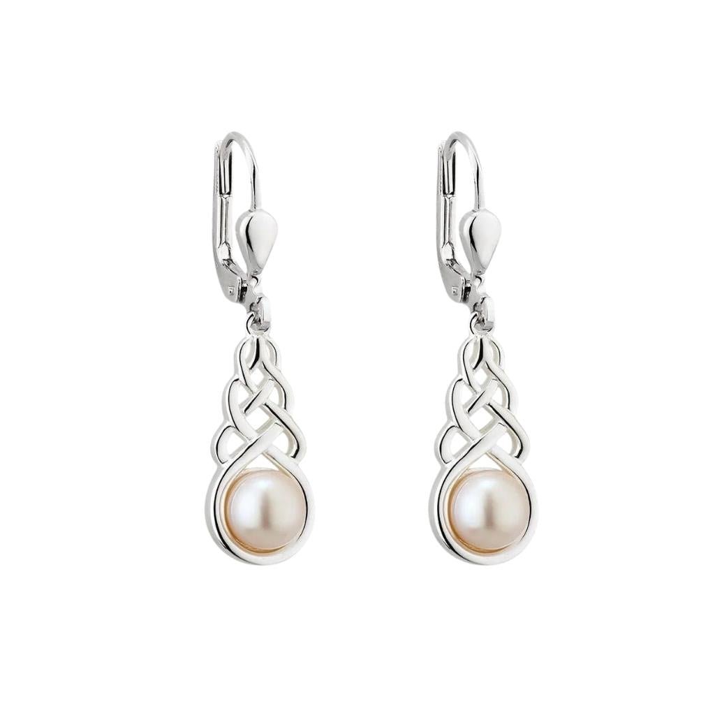 Freshwater Pearl Sterling Silver Celtic Knot Drop Earrings