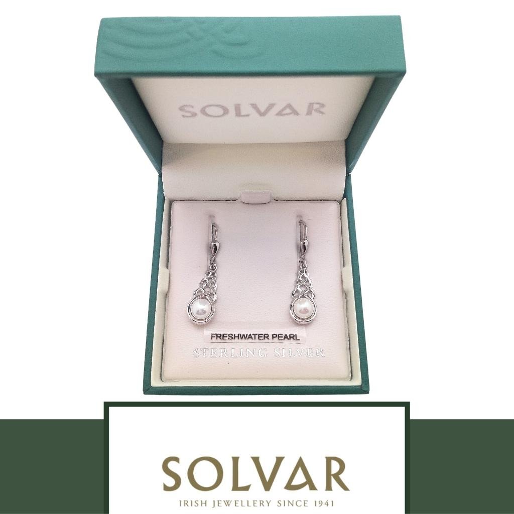Freshwater Pearl Sterling Silver Celtic Knot Drop Earrings
