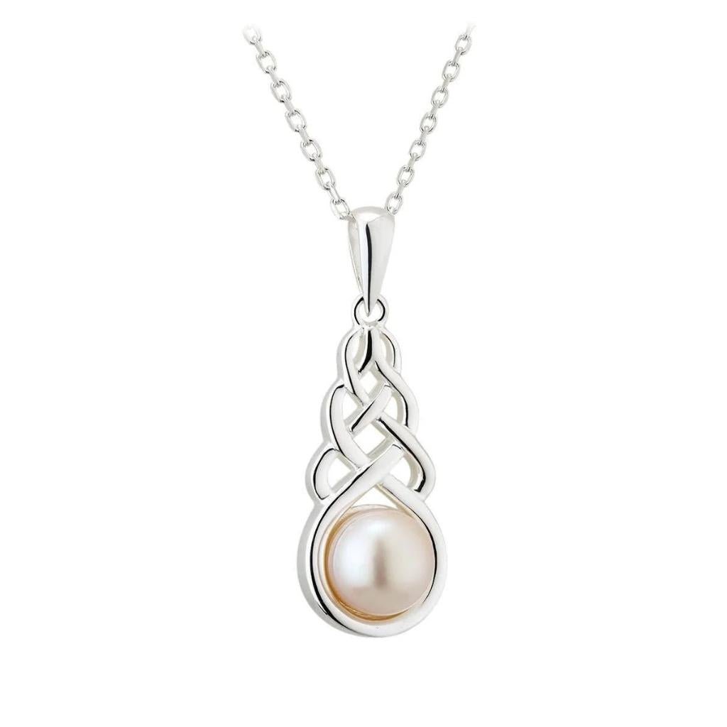 Freshwater Pearl Sterling Silver Celtic Knot Necklace by Solvar Jewelry - Necklaces