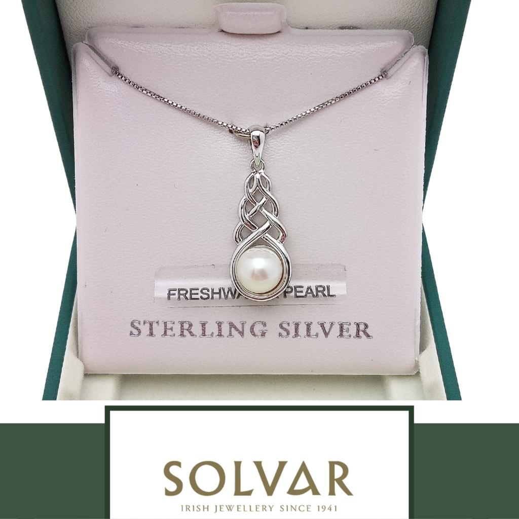Freshwater Pearl Sterling Silver Celtic Knot Necklace by Solvar Jewelry - Necklaces