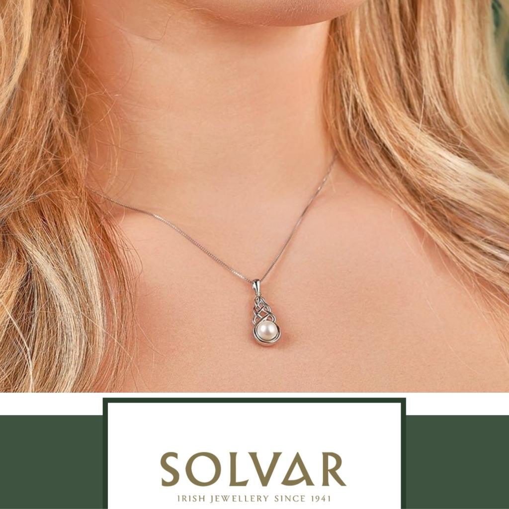 Freshwater Pearl Sterling Silver Celtic Knot Necklace by Solvar Jewelry - Necklaces