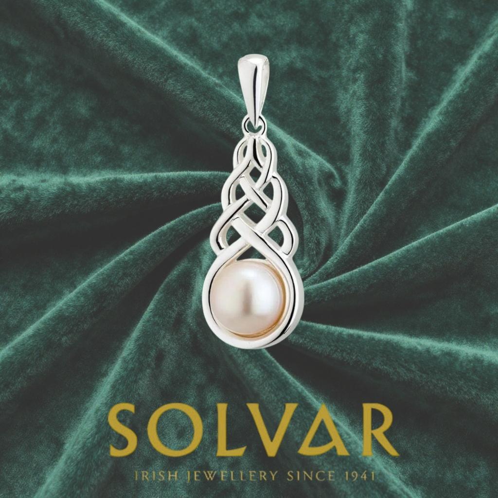 Freshwater Pearl Sterling Silver Celtic Knot Necklace by Solvar Jewelry - Necklaces