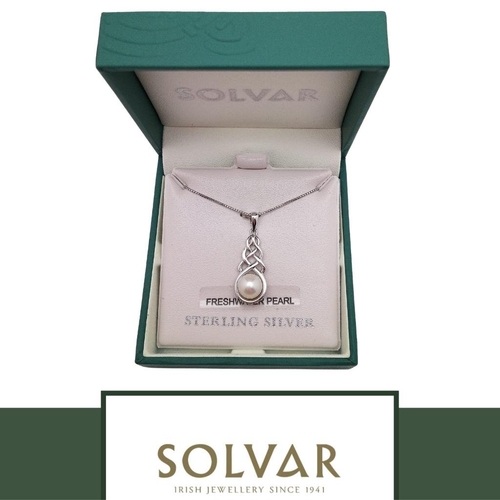 Freshwater Pearl Sterling Silver Celtic Knot Necklace by Solvar Jewelry - Necklaces