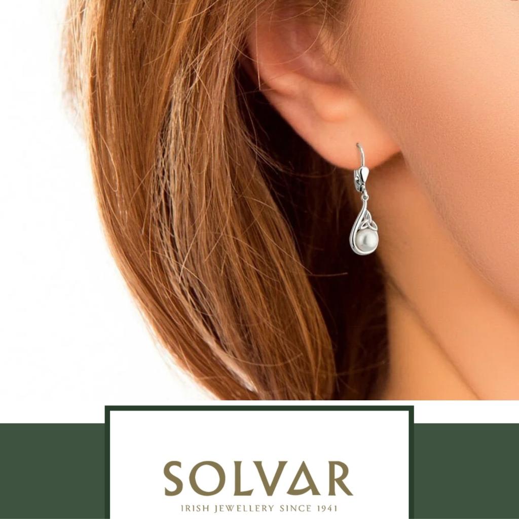 Freshwater Pearl Sterling Silver Trinity Knot Drop Earrings