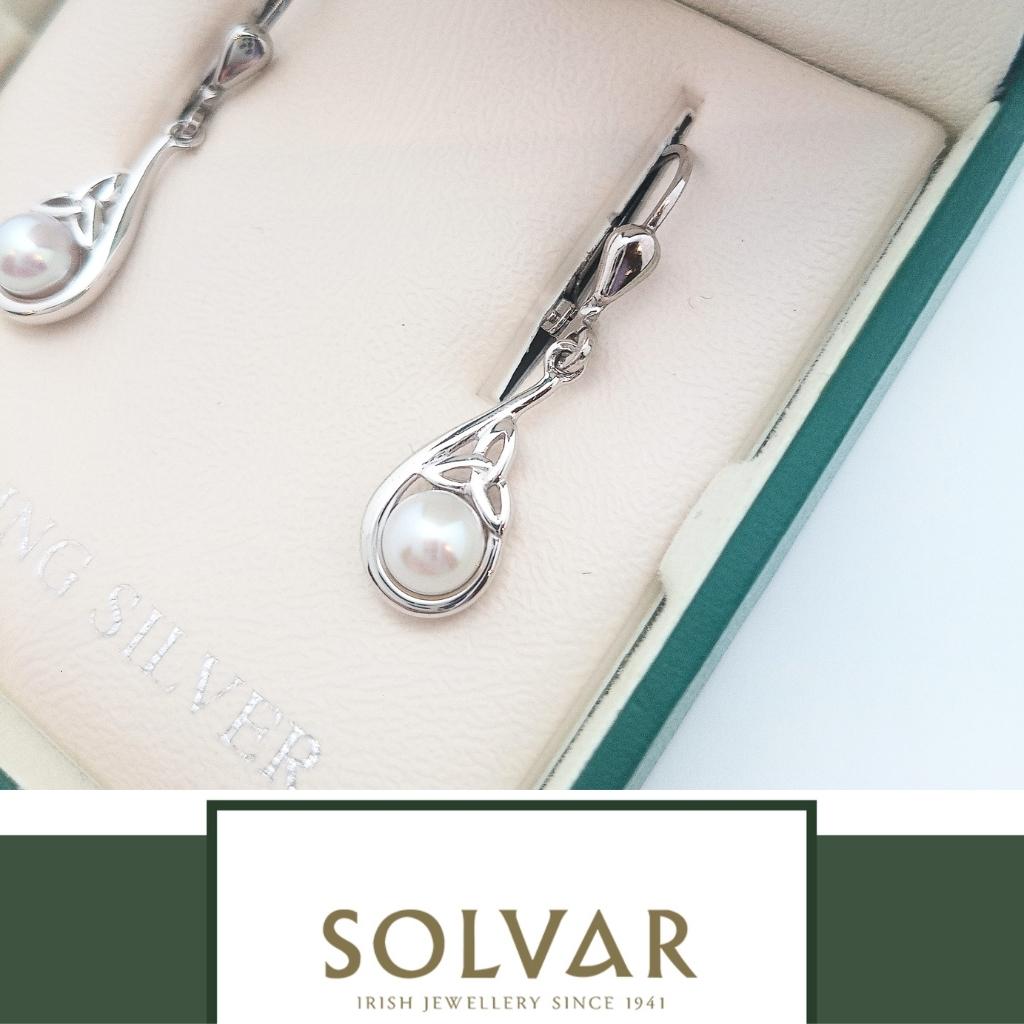 Freshwater Pearl Sterling Silver Trinity Knot Drop Earrings