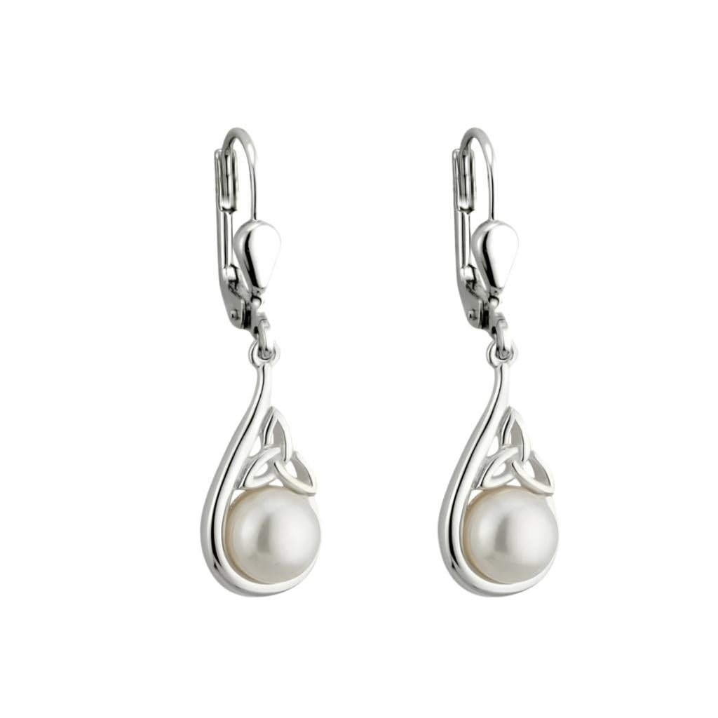 Freshwater Pearl Sterling Silver Trinity Knot Drop Earrings