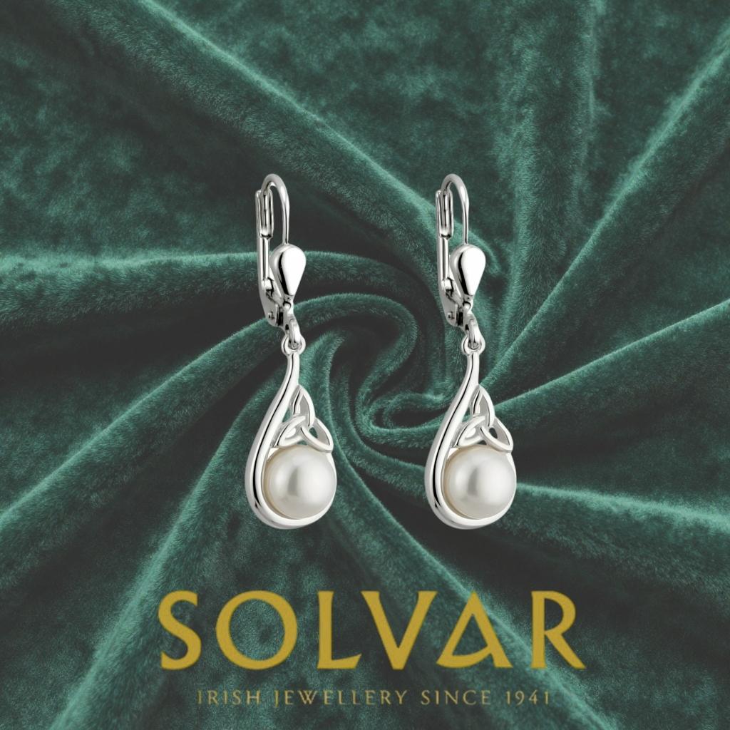 Freshwater Pearl Sterling Silver Trinity Knot Drop Earrings