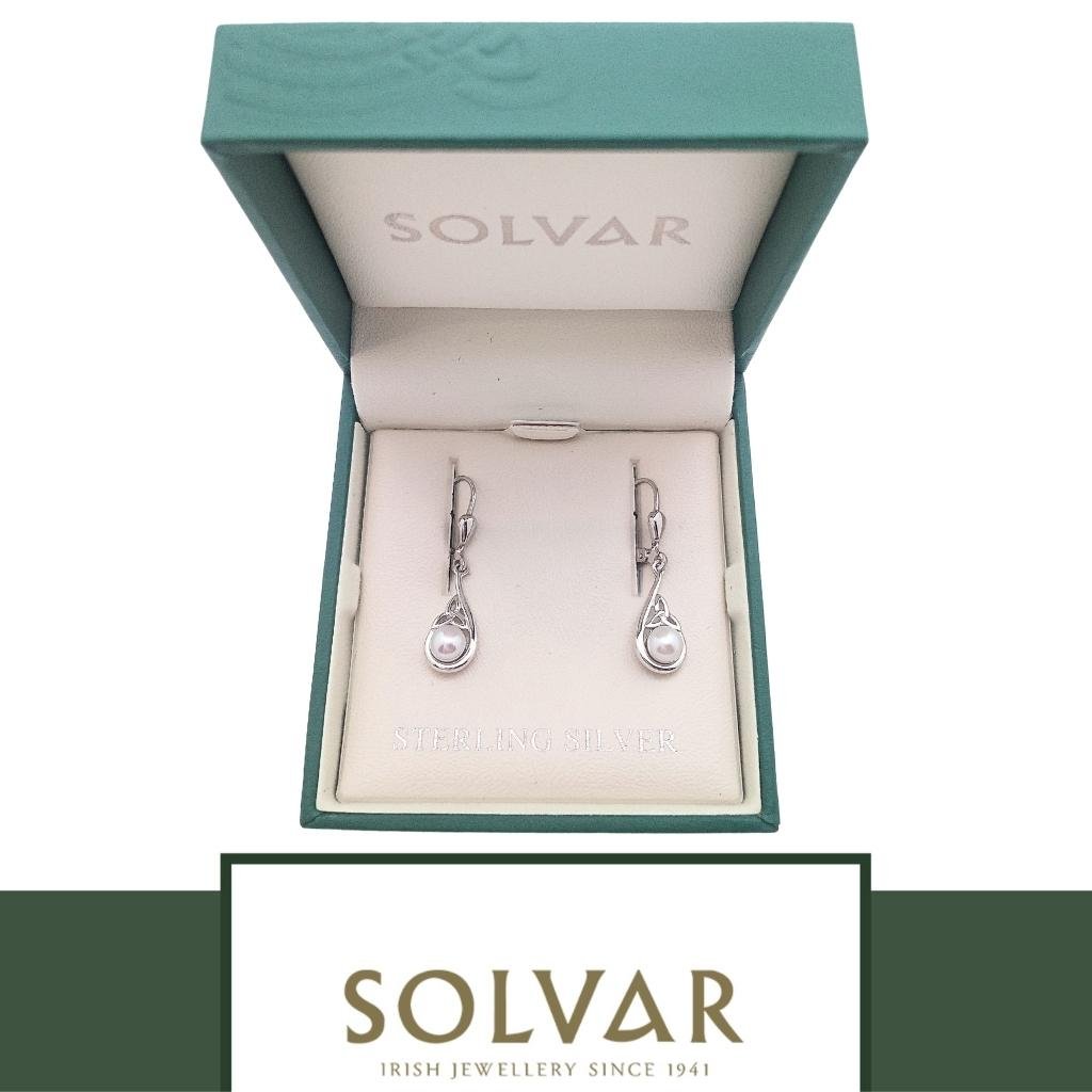 Freshwater Pearl Sterling Silver Trinity Knot Drop Earrings