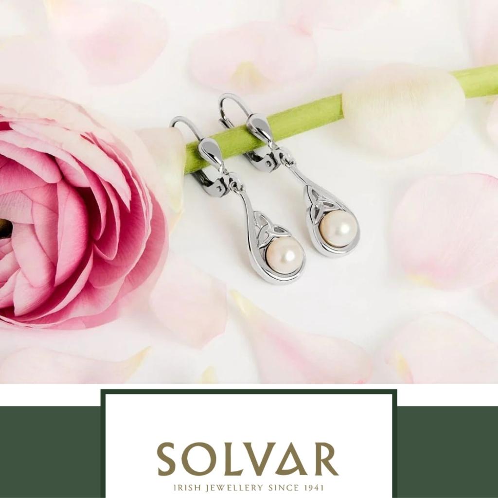 Freshwater Pearl Sterling Silver Trinity Knot Drop Earrings