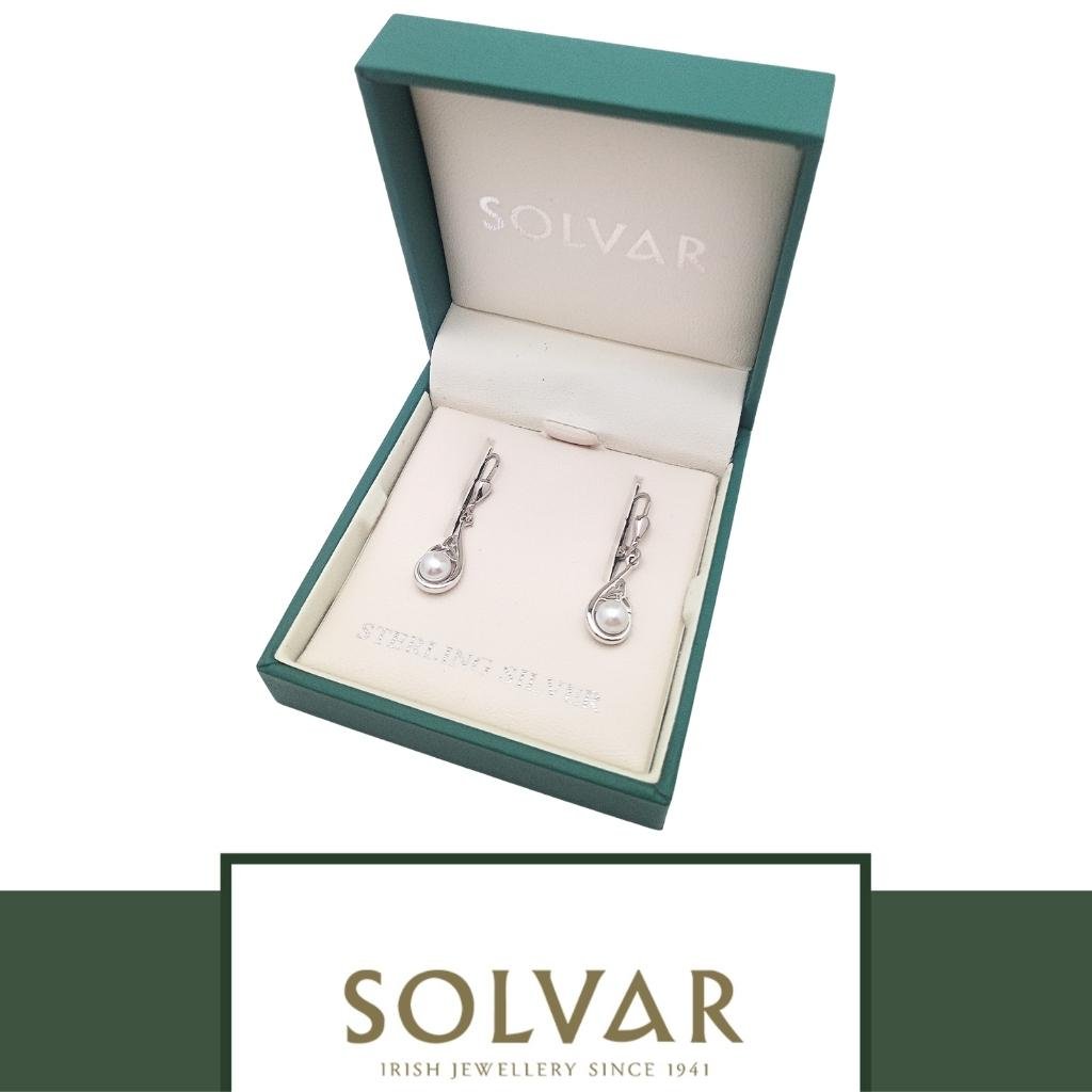 Freshwater Pearl Sterling Silver Trinity Knot Drop Earrings