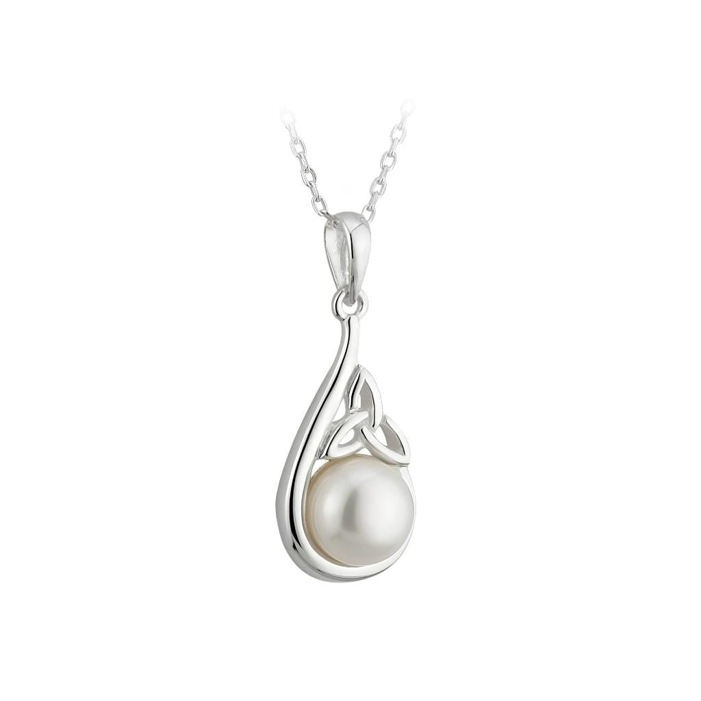 Freshwater Pearl Sterling Silver Trinity Knot Necklace