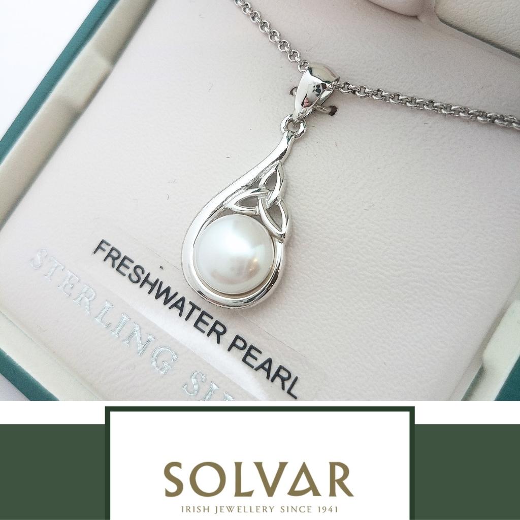 Freshwater Pearl Sterling Silver Trinity Knot Necklace