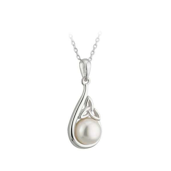 Freshwater Pearl Sterling Silver Trinity Knot Necklace - The Celtic Gift Store - Necklaces