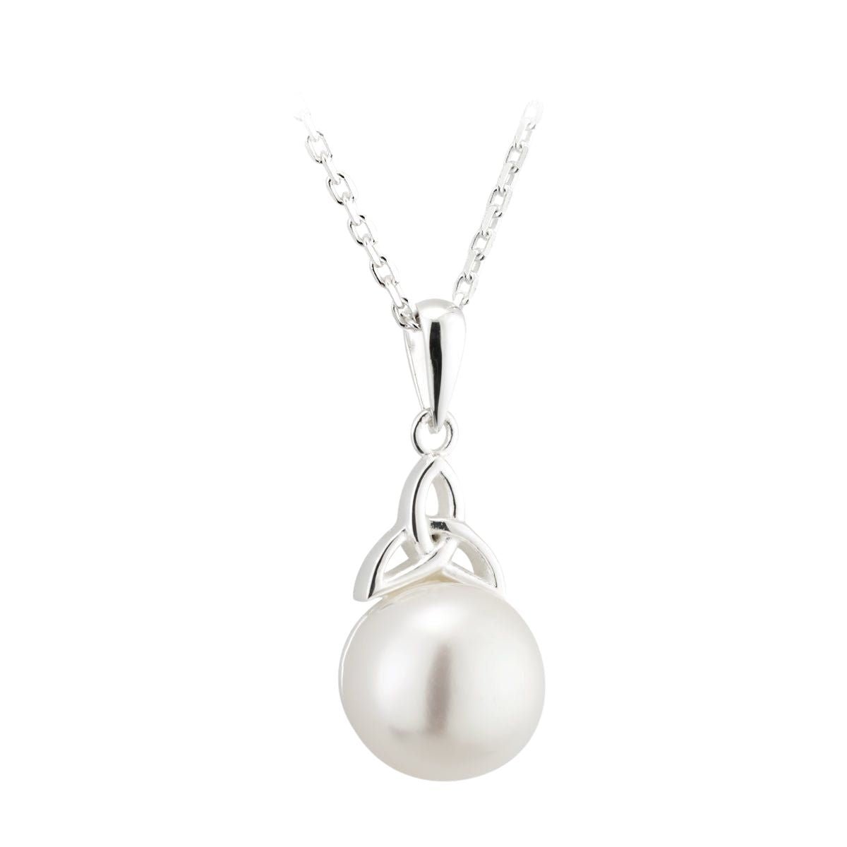 Freshwater Pearl Sterling Silver Trinity Knot Topped Necklace