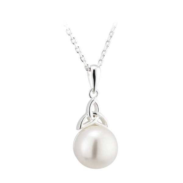 Freshwater Pearl Sterling Silver Trinity Knot Topped Necklace - The Celtic Gift Store - Necklaces