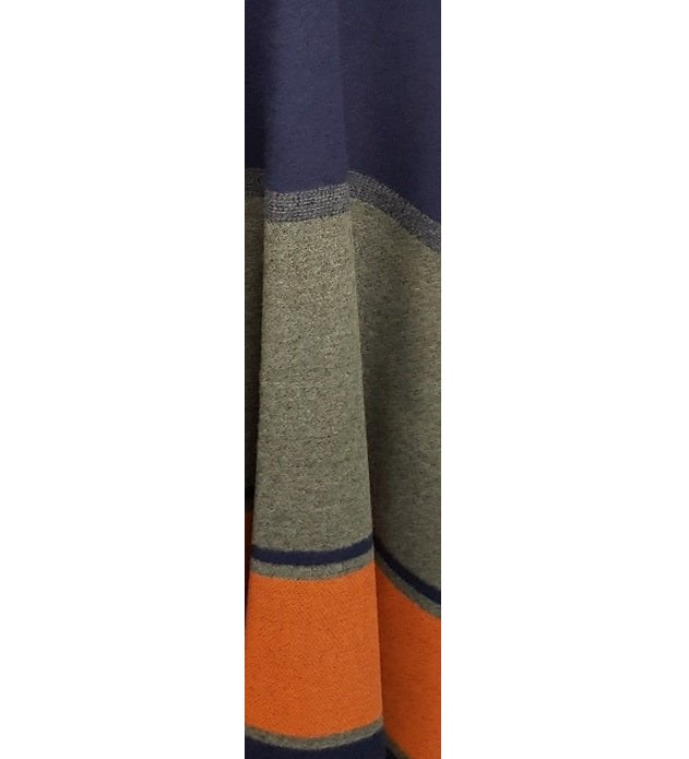 Fringed Shawl with Colour Panels - Navy/Green/Orange