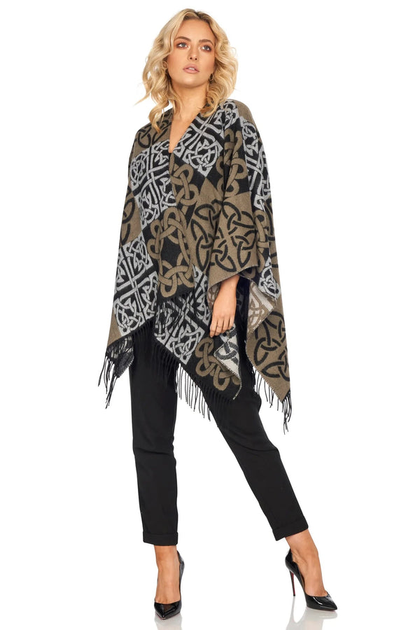 Fringed Shawl with Full Celtic Motif - Black/Grey - The Celtic Gift Store - Scarves & Shawls