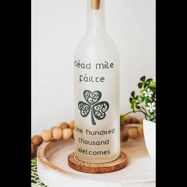 Frosted 'Cead Mile Failte' Light Up Wine Bottle - The Celtic Gift Store - Decor