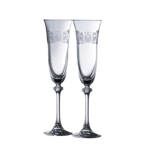 Galway Crystal Claddagh Champagne Flute Set - The Celtic Gift Store - Drinkware