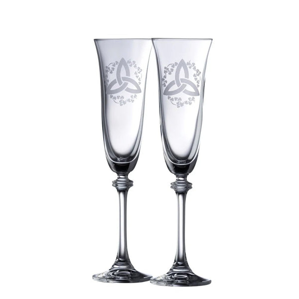 Galway Crystal Trinity and Shamrock Champagne Flute Set - The Celtic Gift Store - Drinkware