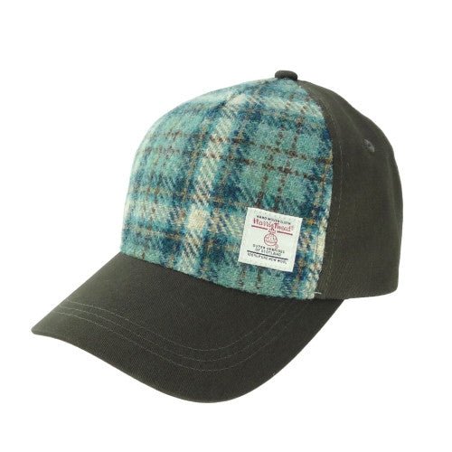 Glen Appin Duck Egg and Cream Check Harris Tweed Baseball Cap - The Celtic Gift Store - Hats