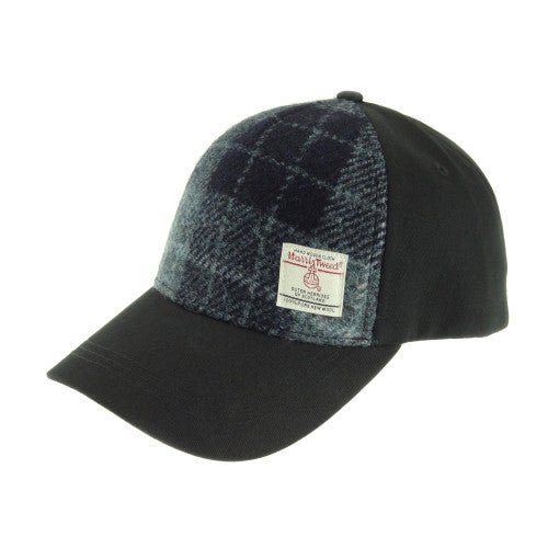 Glen Appin Grey and Black Tartan Harris Tweed Baseball Cap - The Celtic Gift Store - Hats