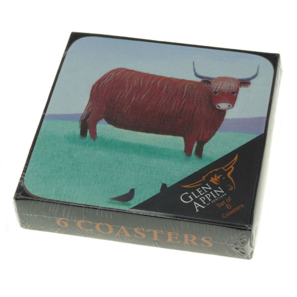 Glen Appin Highland Cow Coasters Set of Six - The Celtic Gift Store - Barware