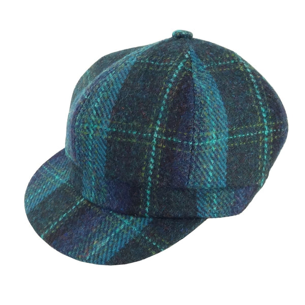 Glen Appin Ladies Blue with Turquoise Overcheck Harris Tweed Cap - The Celtic Gift Store - Hats
