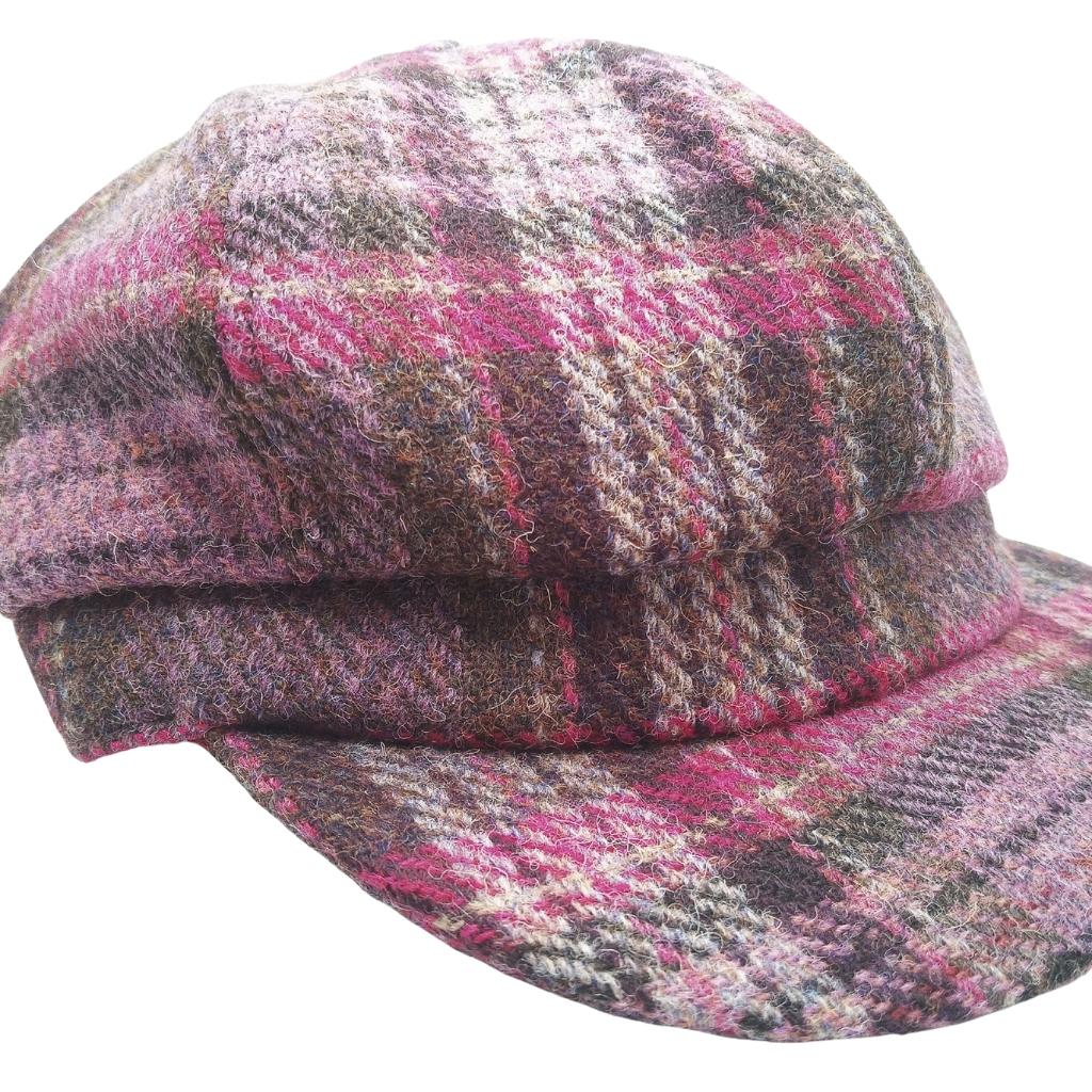 Glen Appin Ladies Burgundy & Pink Stewart Tartan Harris Tweed Cap
