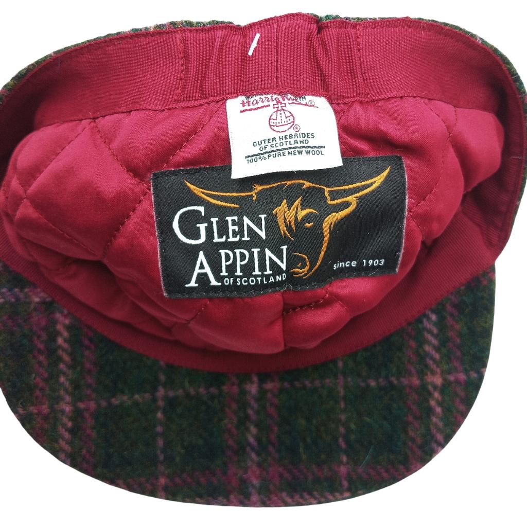 Glen Appin Ladies Dark Green and Plum Check Harris Tweed Cap