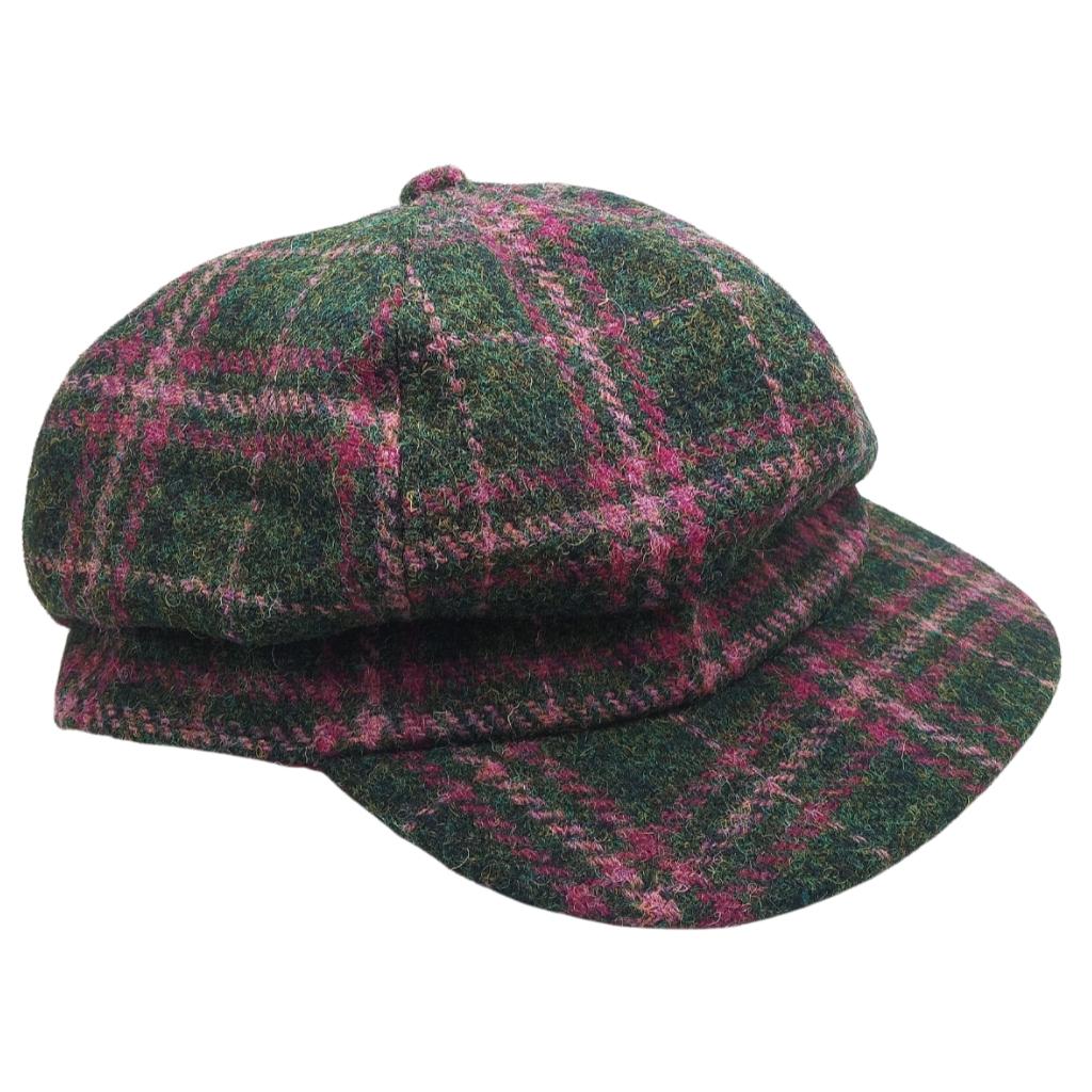 Glen Appin Ladies Dark Green and Plum Check Harris Tweed Cap