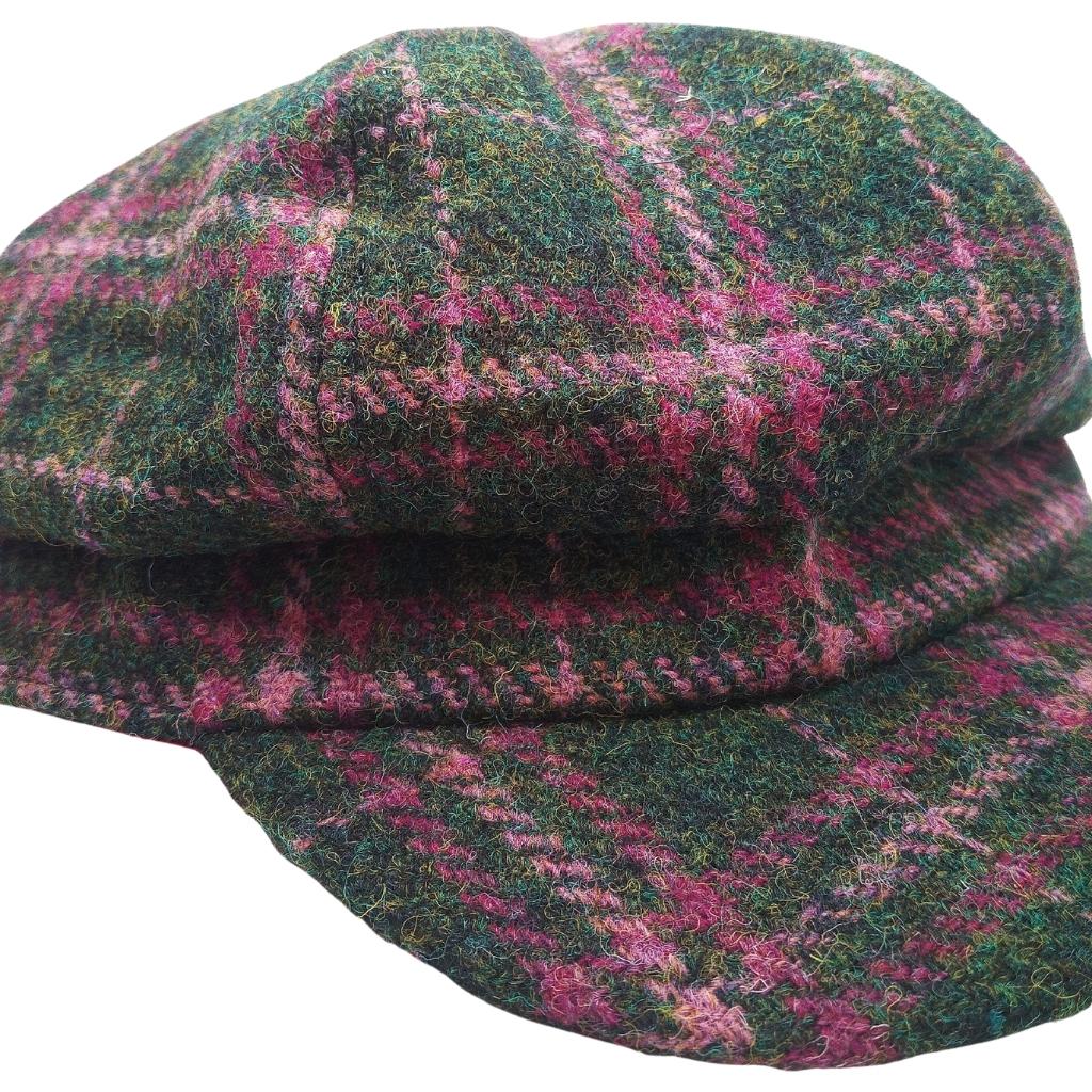 Glen Appin Ladies Dark Green and Plum Check Harris Tweed Cap