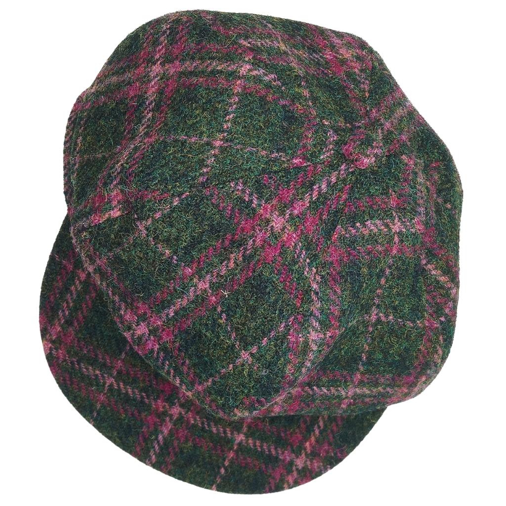 Glen Appin Ladies Dark Green and Plum Check Harris Tweed Cap