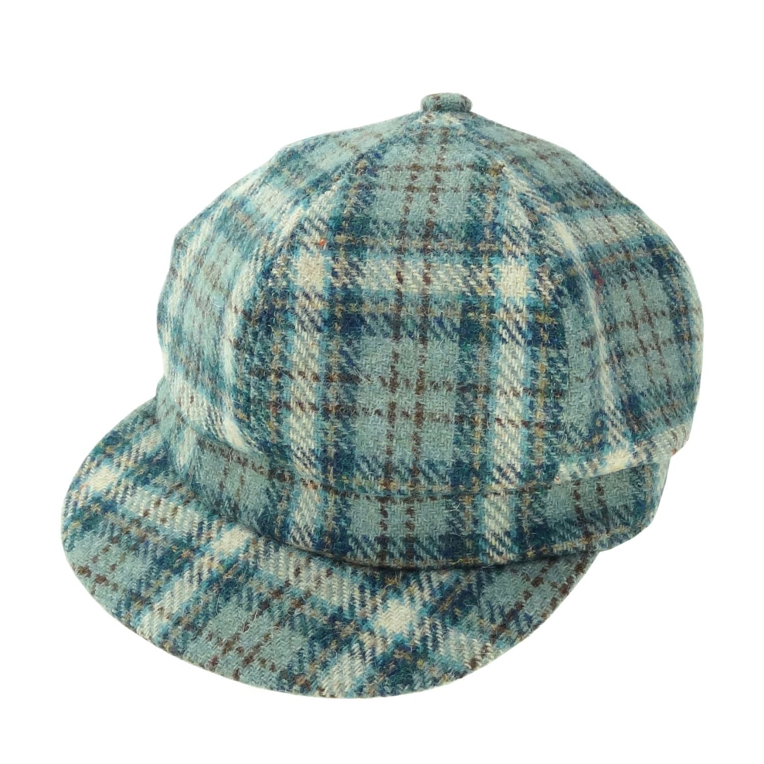 Glen Appin Ladies Duck Egg and Cream Check Harris Tweed Cap - The Celtic Gift Store - Hats