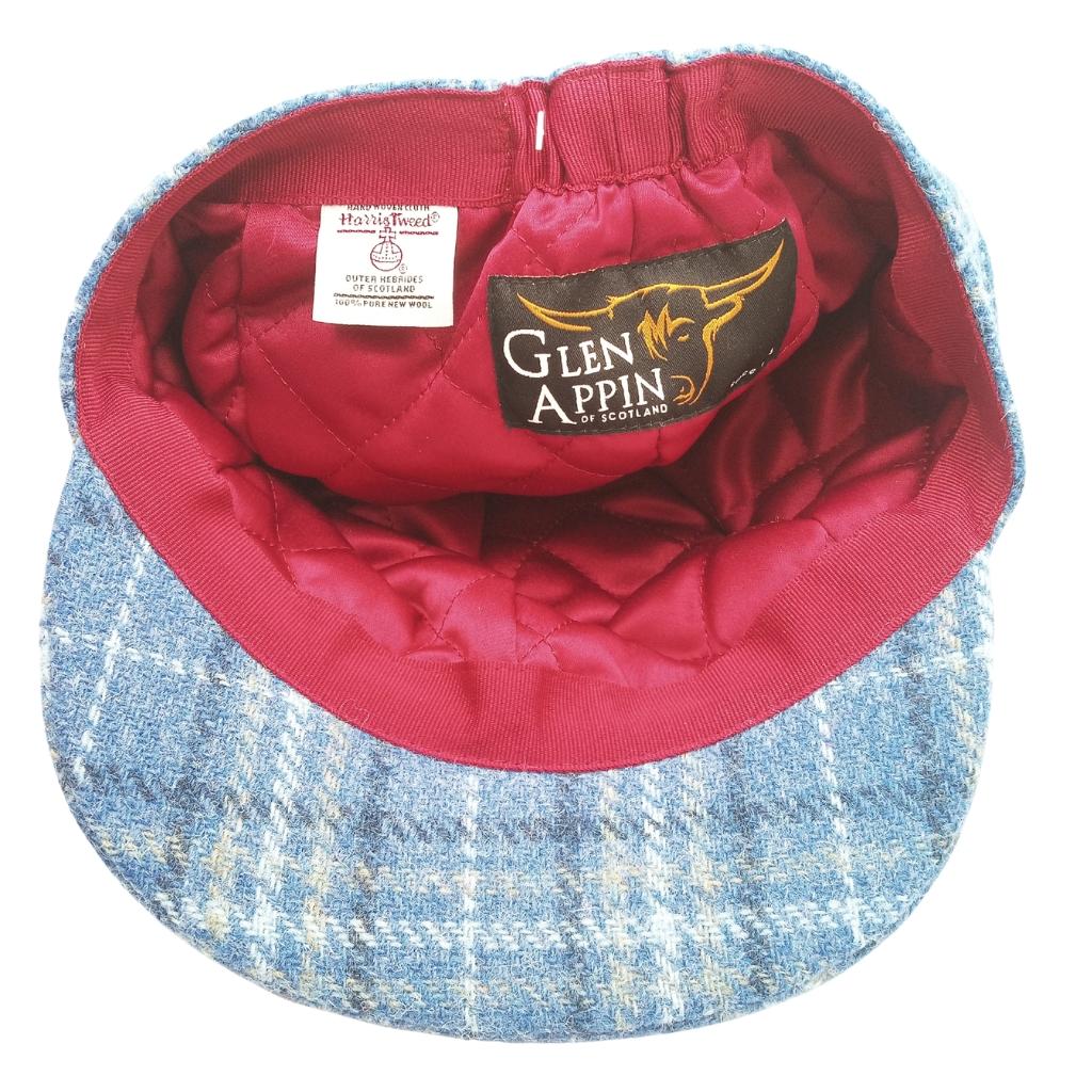 Glen Appin Ladies Light Blue Check Harris Tweed Cap