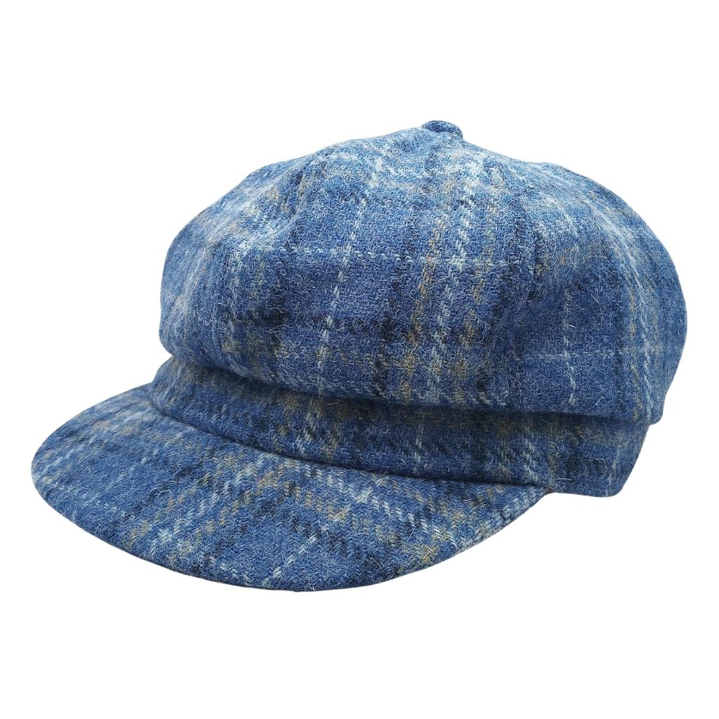 Glen Appin Ladies Light Blue Check Harris Tweed Cap